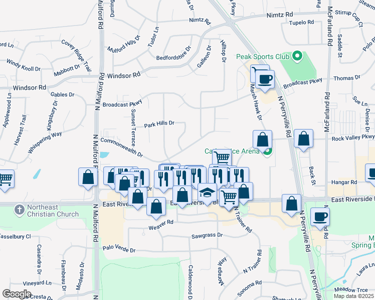 map of restaurants, bars, coffee shops, grocery stores, and more near 6347 Commonwealth Drive in Loves Park