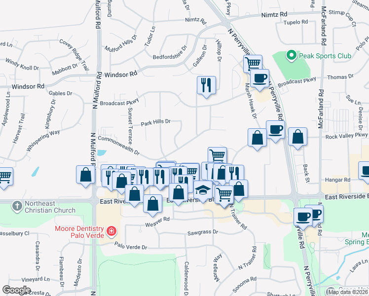 map of restaurants, bars, coffee shops, grocery stores, and more near 6337 Commonwealth Drive in Loves Park