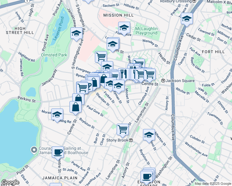 map of restaurants, bars, coffee shops, grocery stores, and more near 7 Bolster Street in Boston