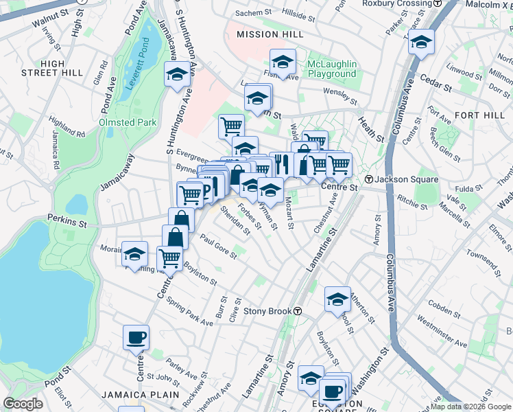 map of restaurants, bars, coffee shops, grocery stores, and more near 358a Centre Street in Boston