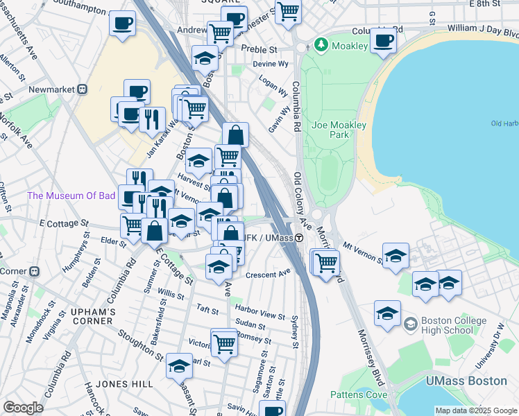 map of restaurants, bars, coffee shops, grocery stores, and more near 7 Cottrell Street in Boston