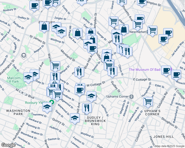 map of restaurants, bars, coffee shops, grocery stores, and more near in Boston