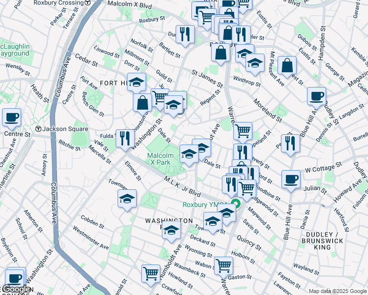 map of restaurants, bars, coffee shops, grocery stores, and more near 79 Wakullah Street in Boston