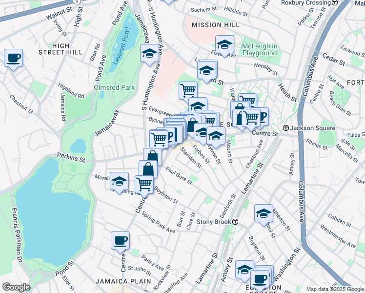 map of restaurants, bars, coffee shops, grocery stores, and more near 386-386A Centre Street in Boston