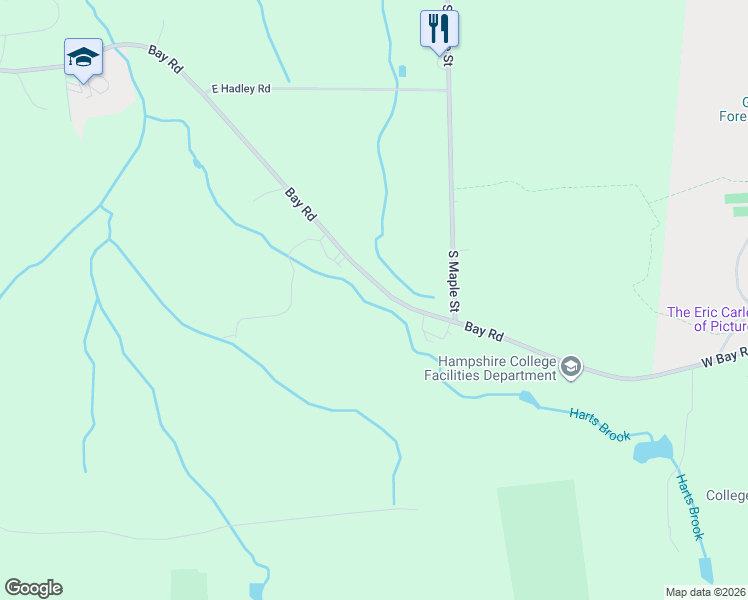 map of restaurants, bars, coffee shops, grocery stores, and more near 203-271 Bay Road in Hadley