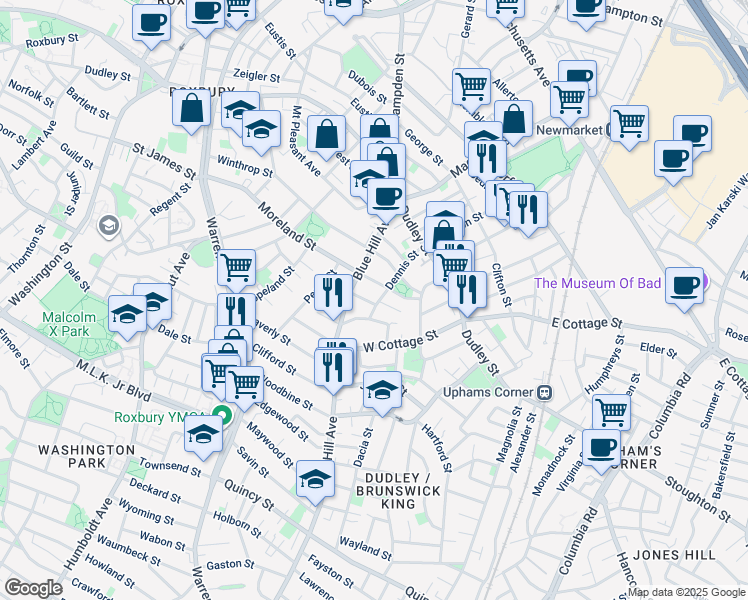 map of restaurants, bars, coffee shops, grocery stores, and more near in Boston