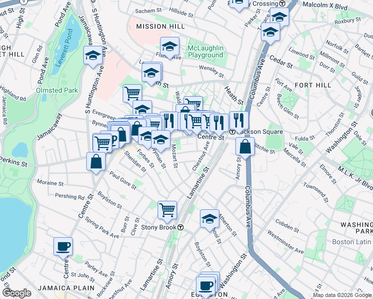 map of restaurants, bars, coffee shops, grocery stores, and more near in Boston