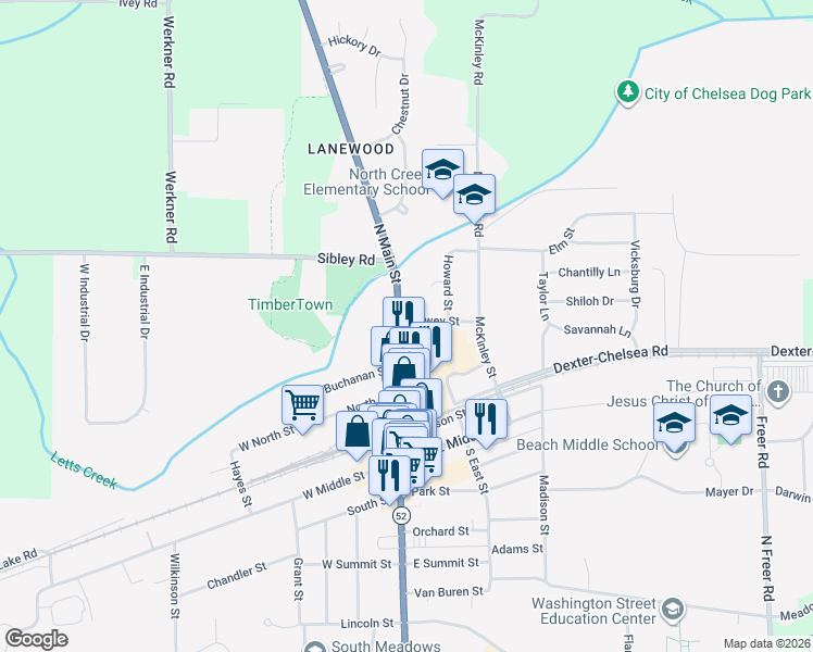 map of restaurants, bars, coffee shops, grocery stores, and more near 603 North Main Street in Chelsea