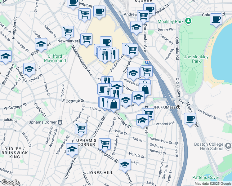 map of restaurants, bars, coffee shops, grocery stores, and more near 4 Saint Margaret Street in Boston