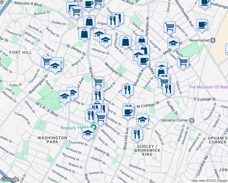 map of restaurants, bars, coffee shops, grocery stores, and more near 5 Copeland Park in Boston