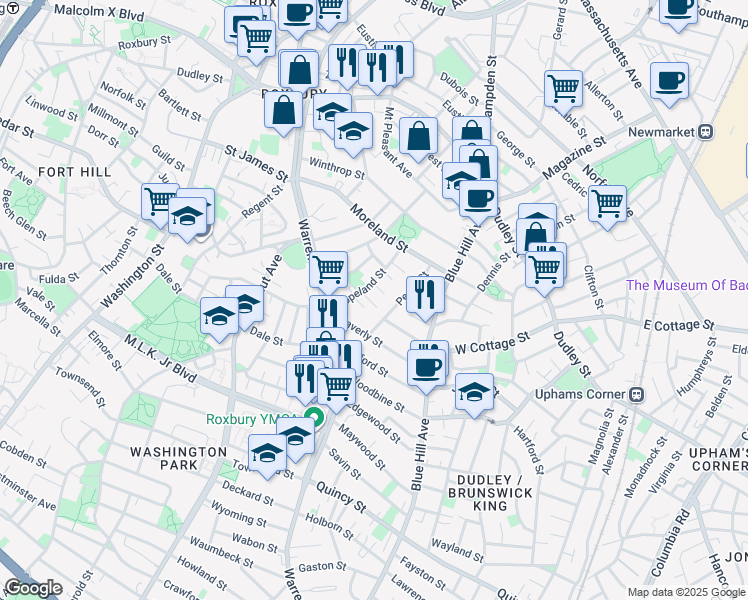 map of restaurants, bars, coffee shops, grocery stores, and more near 42 Copeland Street in Boston