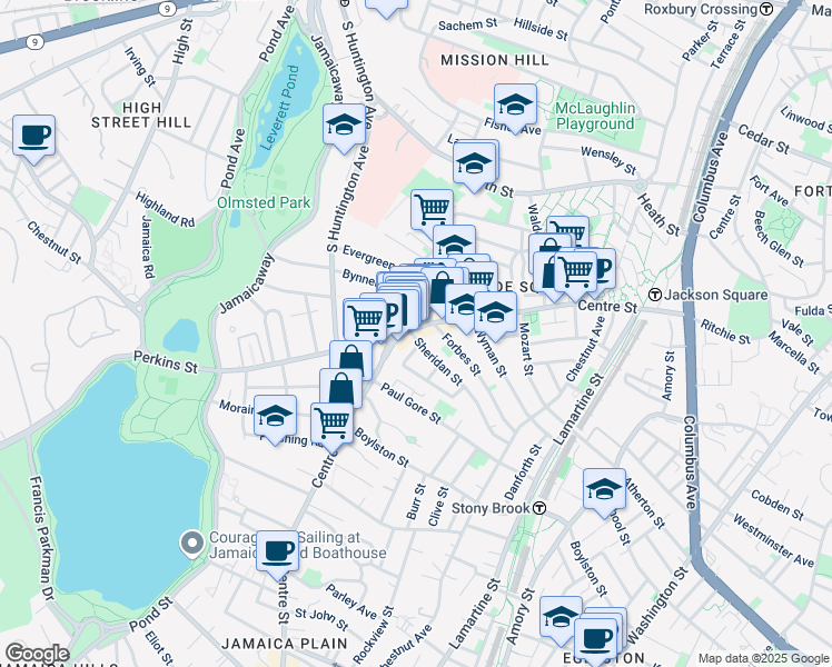map of restaurants, bars, coffee shops, grocery stores, and more near 386-386A Centre Street in Boston