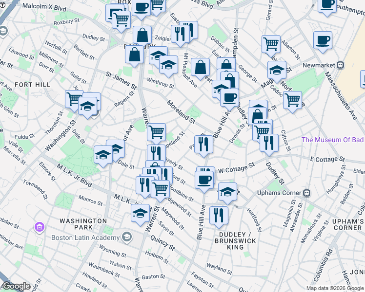 map of restaurants, bars, coffee shops, grocery stores, and more near 7 Langford Park in Boston