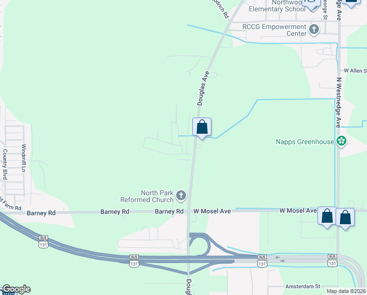 map of restaurants, bars, coffee shops, grocery stores, and more near 3201-3261 Birch Ln in Kalamazoo