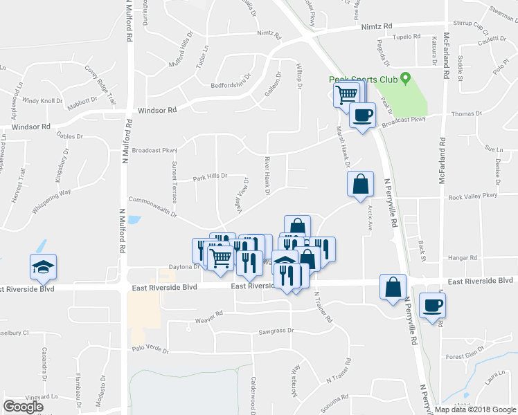 map of restaurants, bars, coffee shops, grocery stores, and more near 6349 Commonwealth Drive in Loves Park