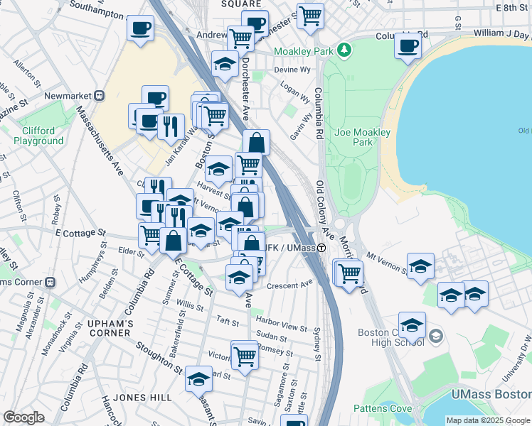 map of restaurants, bars, coffee shops, grocery stores, and more near 7 Cottrell Street in Boston