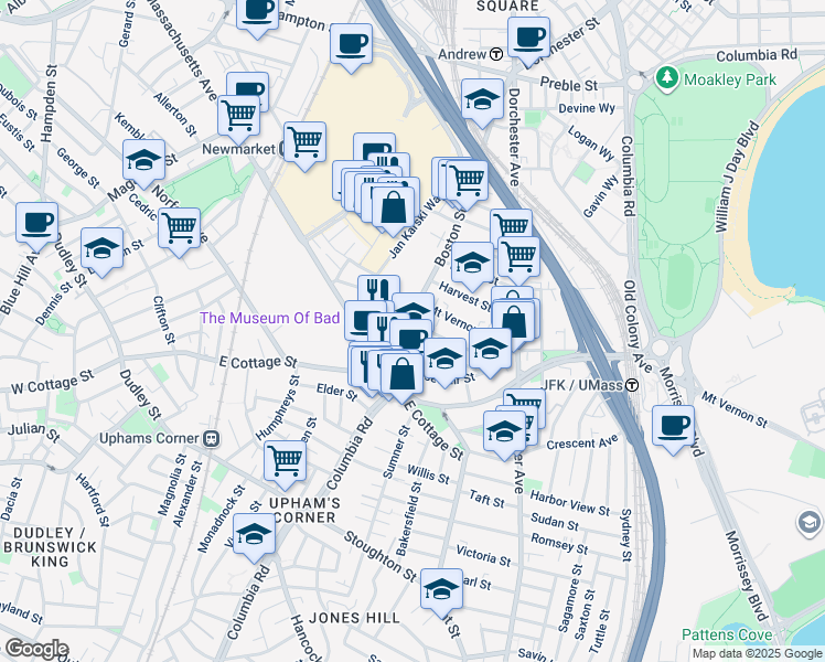 map of restaurants, bars, coffee shops, grocery stores, and more near 4 Saint Margaret Street in Boston