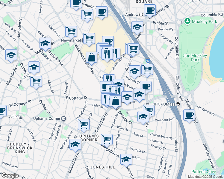 map of restaurants, bars, coffee shops, grocery stores, and more near 1230-1244 Massachusetts Avenue in Boston