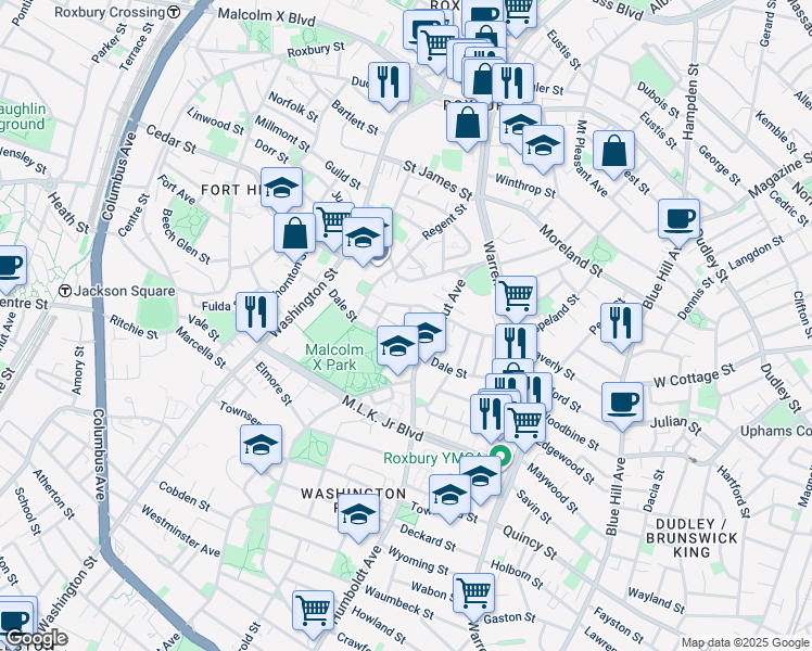 map of restaurants, bars, coffee shops, grocery stores, and more near 79 Wakullah Street in Boston