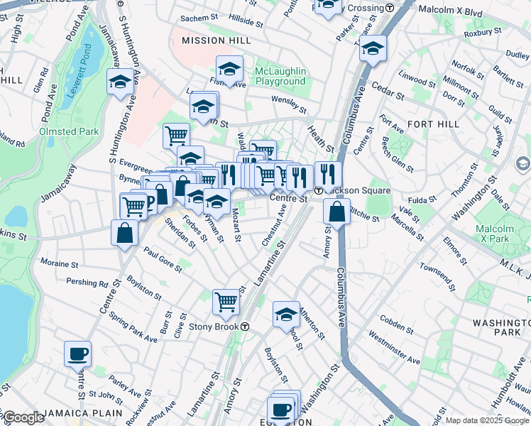 map of restaurants, bars, coffee shops, grocery stores, and more near in Boston