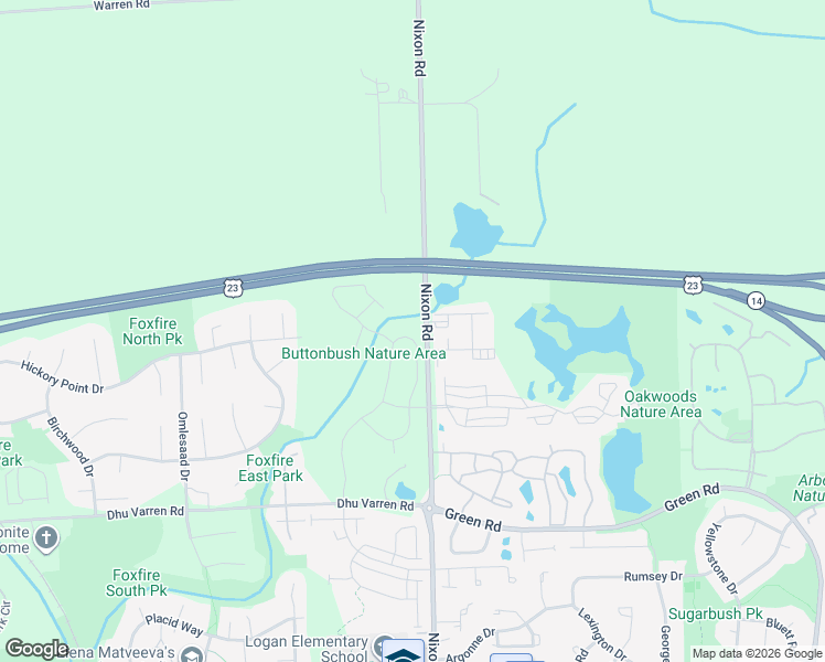 map of restaurants, bars, coffee shops, grocery stores, and more near 3104 Millbury Lane in Ann Arbor