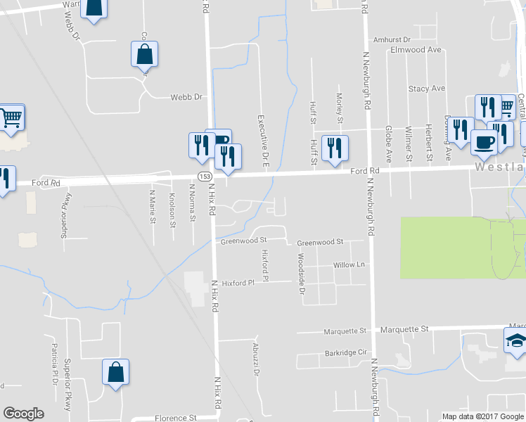 map of restaurants, bars, coffee shops, grocery stores, and more near 38074 Carolon Boulevard in Westland
