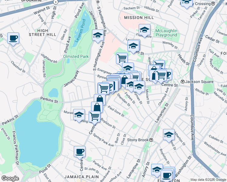 map of restaurants, bars, coffee shops, grocery stores, and more near 386-386A Centre Street in Boston