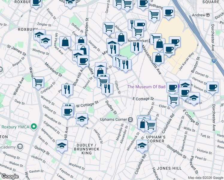 map of restaurants, bars, coffee shops, grocery stores, and more near 19 Burrell Street in Boston