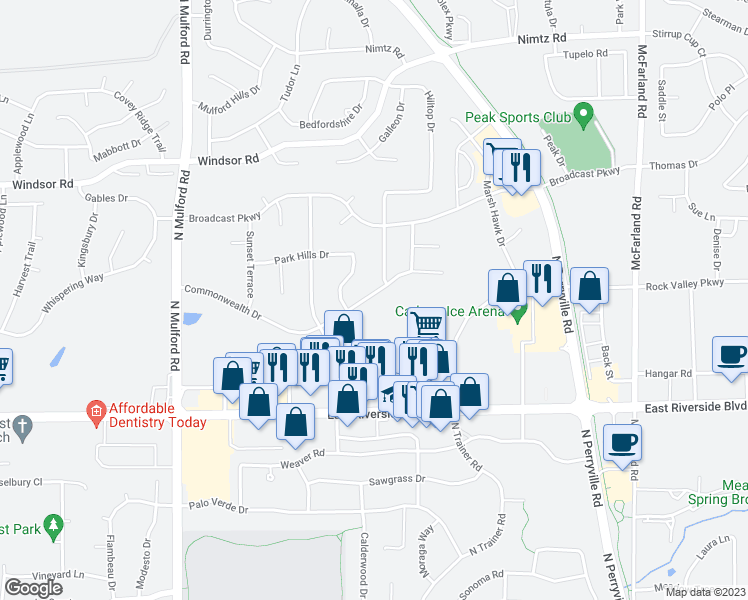 map of restaurants, bars, coffee shops, grocery stores, and more near 6353 Commonwealth Drive in Loves Park