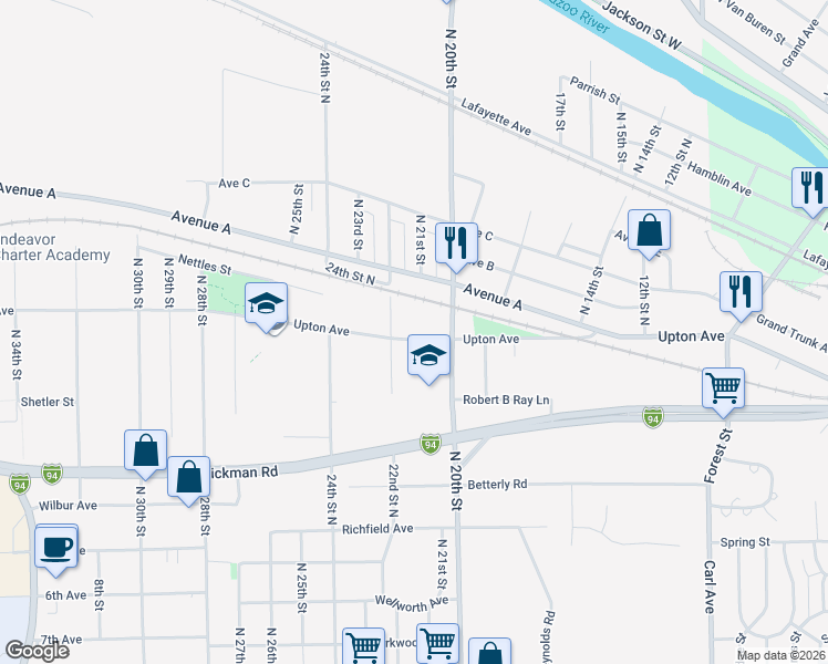 map of restaurants, bars, coffee shops, grocery stores, and more near 692 Upton Avenue in Springfield