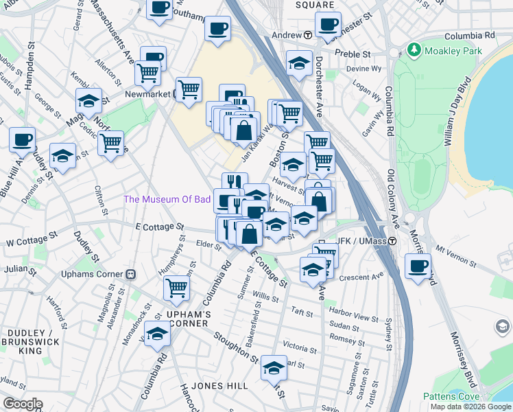 map of restaurants, bars, coffee shops, grocery stores, and more near 4 Saint Margaret Street in Boston