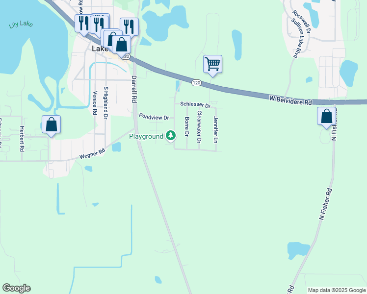 map of restaurants, bars, coffee shops, grocery stores, and more near 31576 Borre Drive in Lakemoor