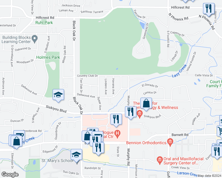 map of restaurants, bars, coffee shops, grocery stores, and more near 340 Havana Avenue in Medford