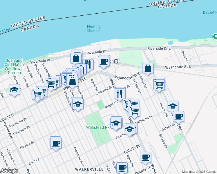 map of restaurants, bars, coffee shops, grocery stores, and more near 766 Monmouth Road in Windsor