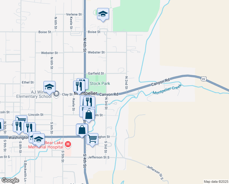map of restaurants, bars, coffee shops, grocery stores, and more near 256 Clay Street in Montpelier