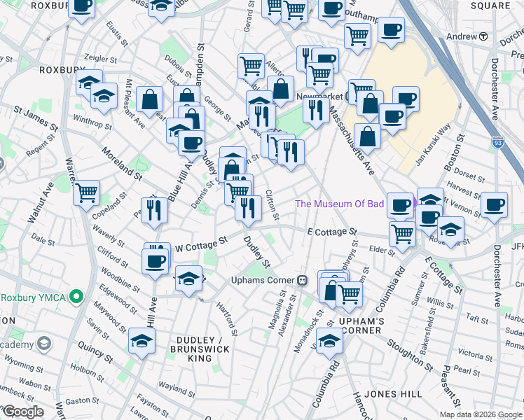map of restaurants, bars, coffee shops, grocery stores, and more near 19 Burrell Street in Boston