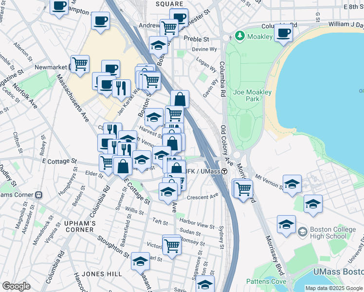 map of restaurants, bars, coffee shops, grocery stores, and more near 834 Dorchester Avenue in Boston