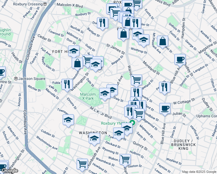 map of restaurants, bars, coffee shops, grocery stores, and more near 79 Wakullah Street in Boston