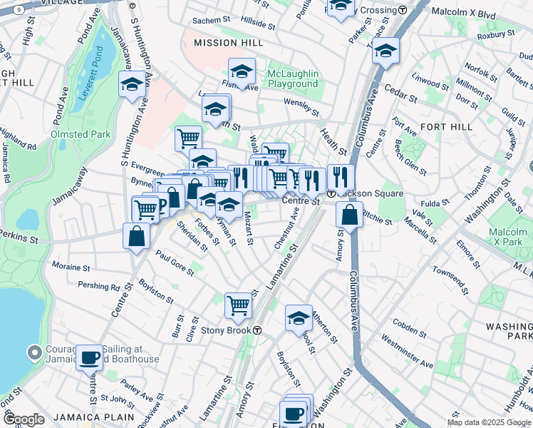 map of restaurants, bars, coffee shops, grocery stores, and more near in Boston