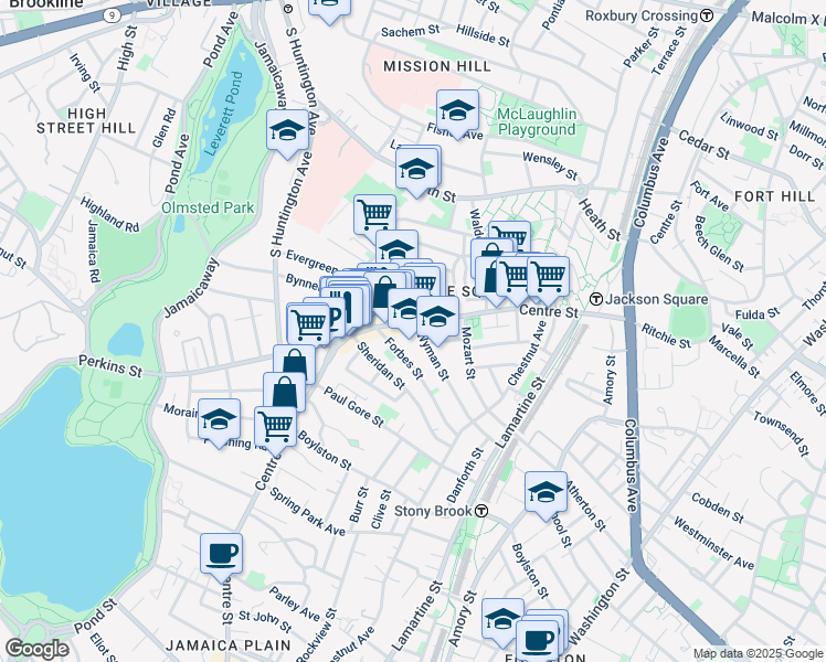 map of restaurants, bars, coffee shops, grocery stores, and more near 358a Centre Street in Boston
