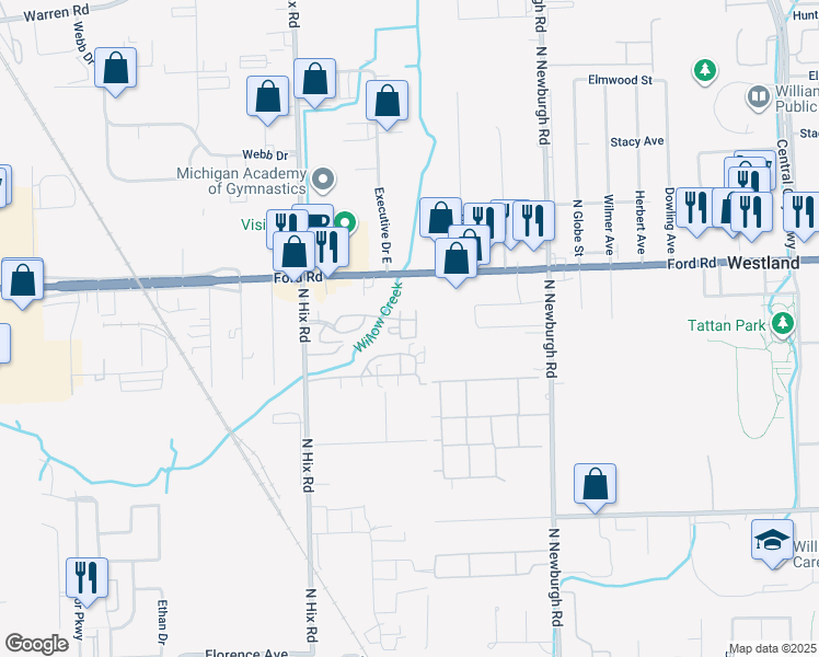 map of restaurants, bars, coffee shops, grocery stores, and more near 38074 Carolon Boulevard in Westland