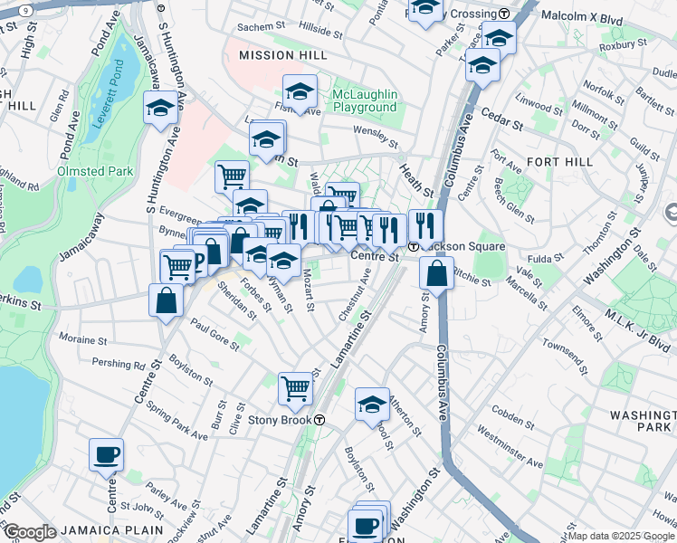 map of restaurants, bars, coffee shops, grocery stores, and more near 4 Buckley Avenue in Boston