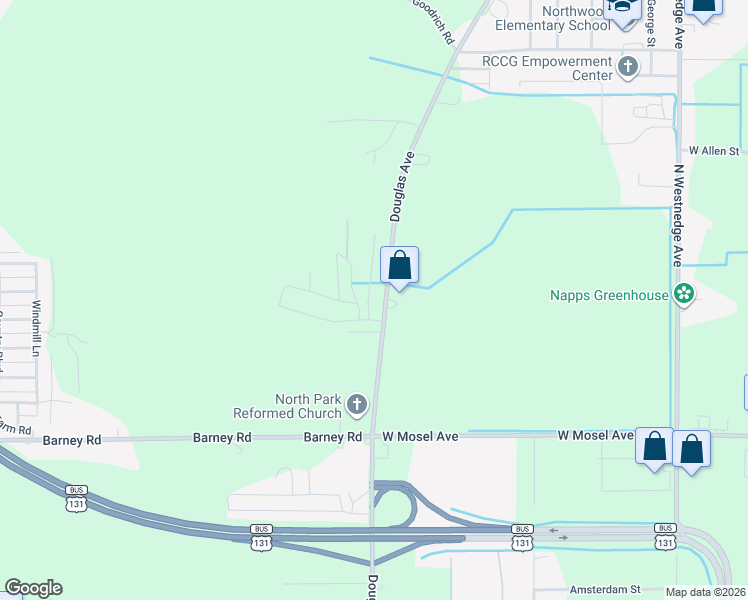 map of restaurants, bars, coffee shops, grocery stores, and more near 3201-3261 Birch Ln in Kalamazoo