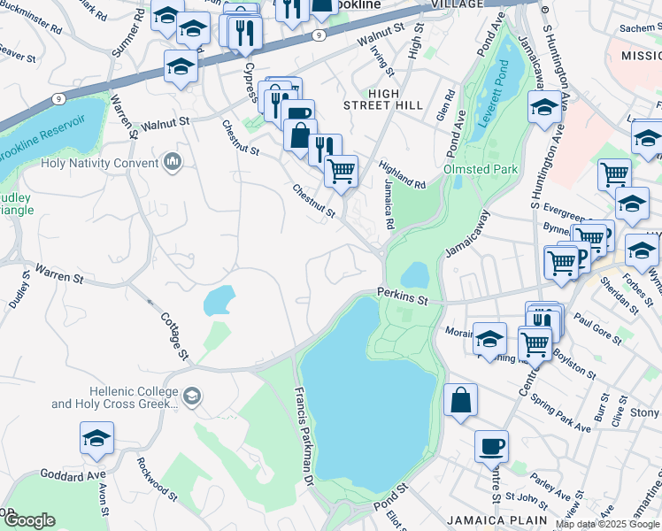 map of restaurants, bars, coffee shops, grocery stores, and more near 233 Perkins Street in Boston
