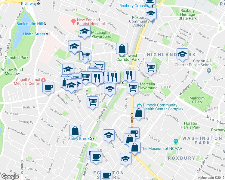 map of restaurants, bars, coffee shops, grocery stores, and more near in Boston