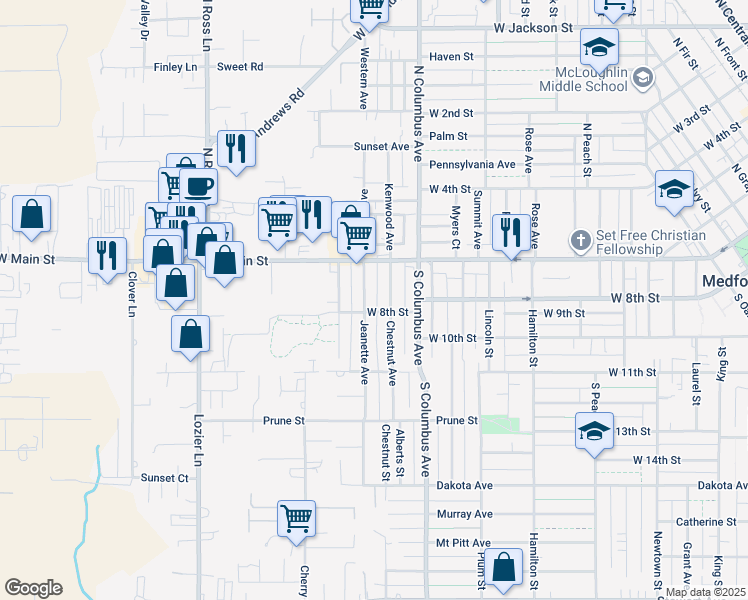 map of restaurants, bars, coffee shops, grocery stores, and more near 27 Jeanette Avenue in Medford