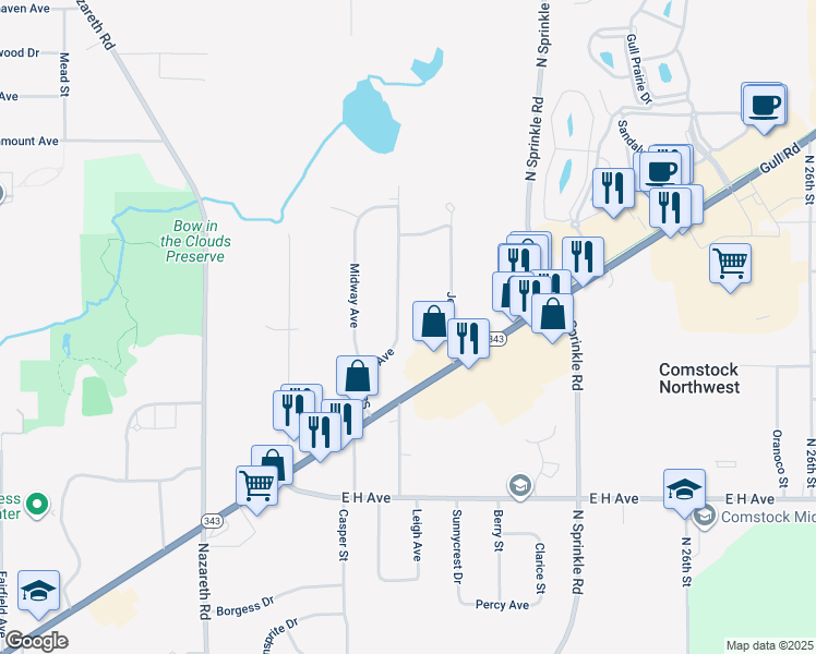 map of restaurants, bars, coffee shops, grocery stores, and more near 3722 Saratoga Avenue in Kalamazoo