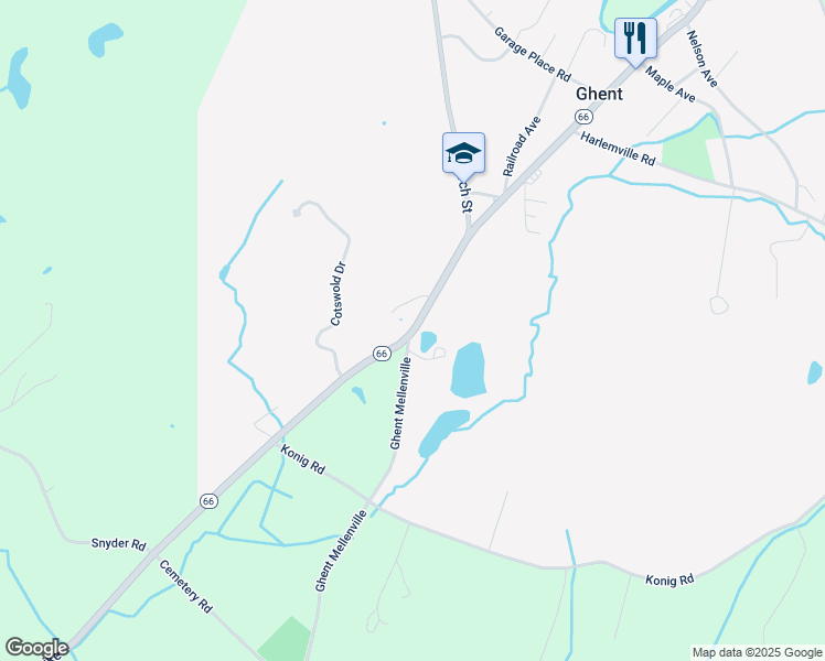 map of restaurants, bars, coffee shops, grocery stores, and more near 202 New York 66 in Ghent