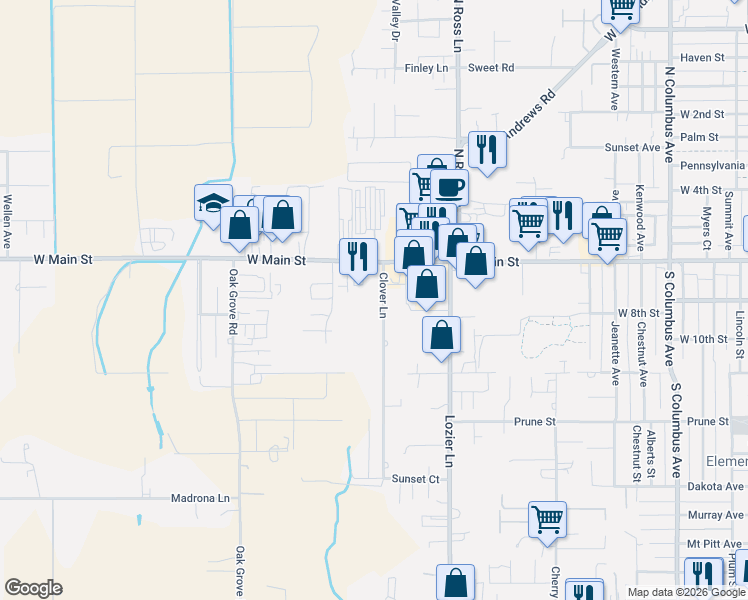 map of restaurants, bars, coffee shops, grocery stores, and more near 86 Clover Lane in Medford