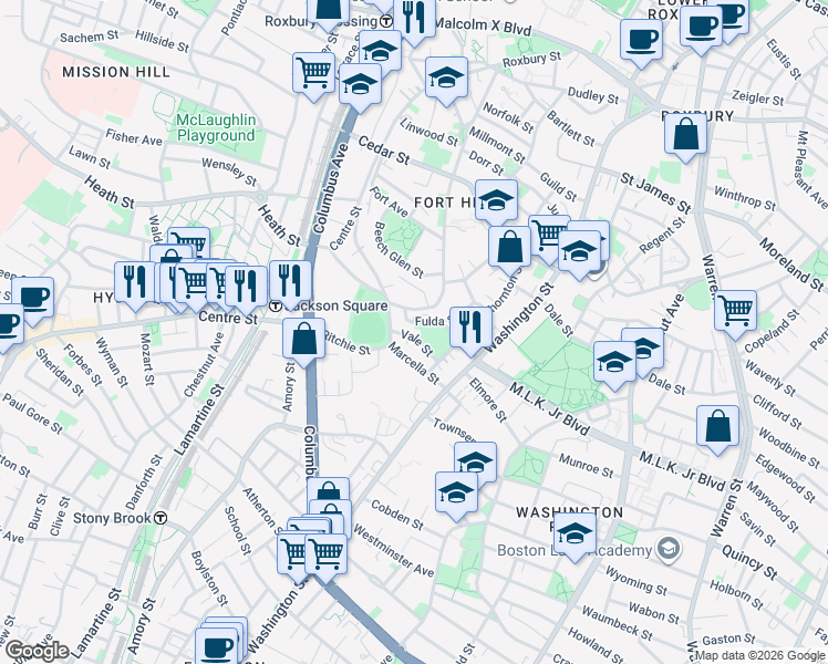 map of restaurants, bars, coffee shops, grocery stores, and more near 51 Vale Street in Boston